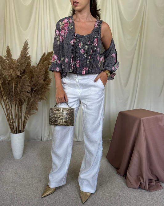 Set premium SPORTALM cu print floral: sacou + top tip corset 
(Mărimea S)