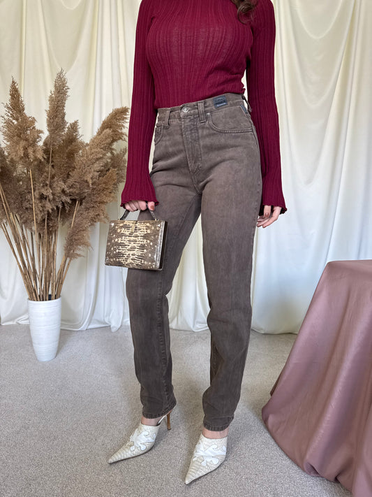 Blug vintage VERSACE cu talie înaltă, denim din bumbac ( XS/S)