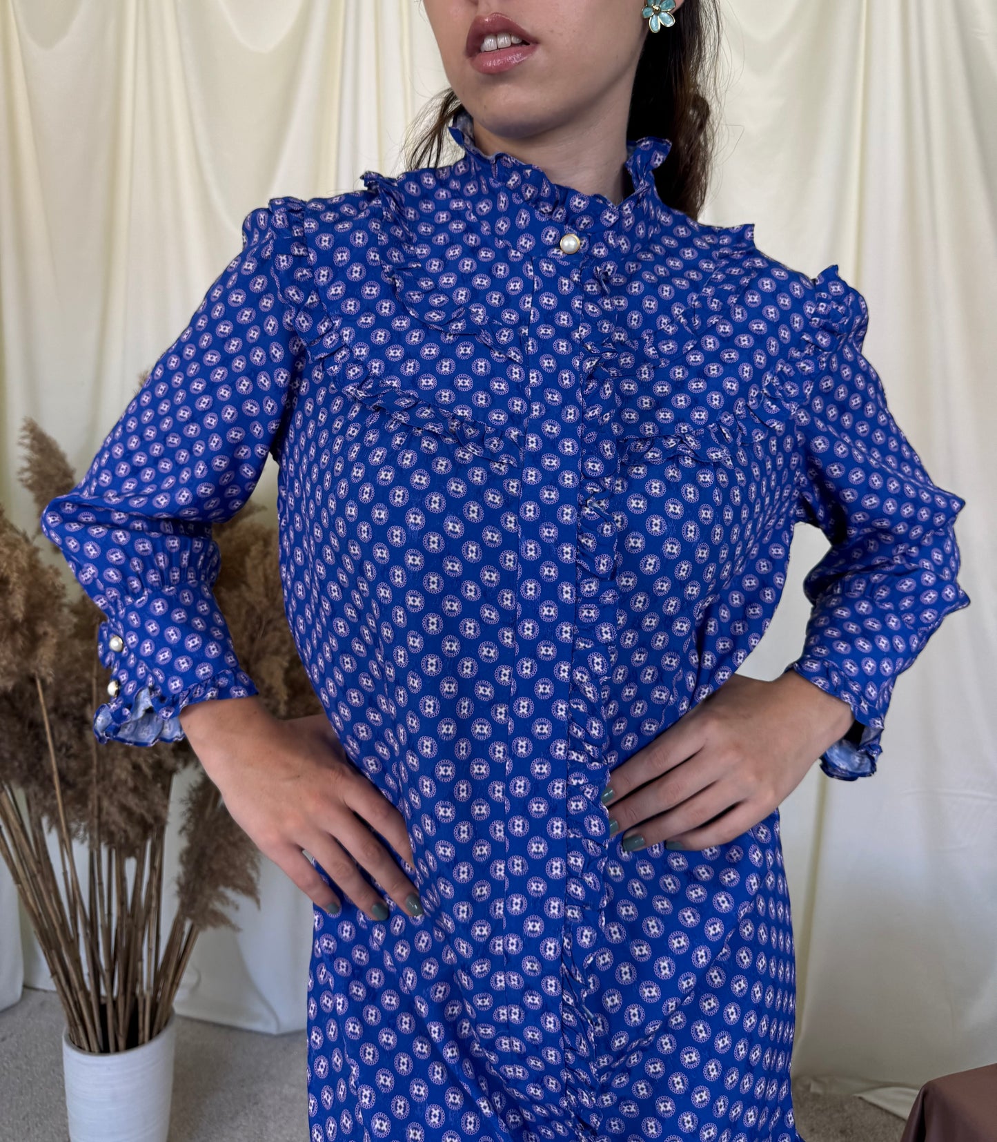Rochie SANDRO PARIS cu detalii feminine și nasturi tip bijuterie ( mărimea S/M)
