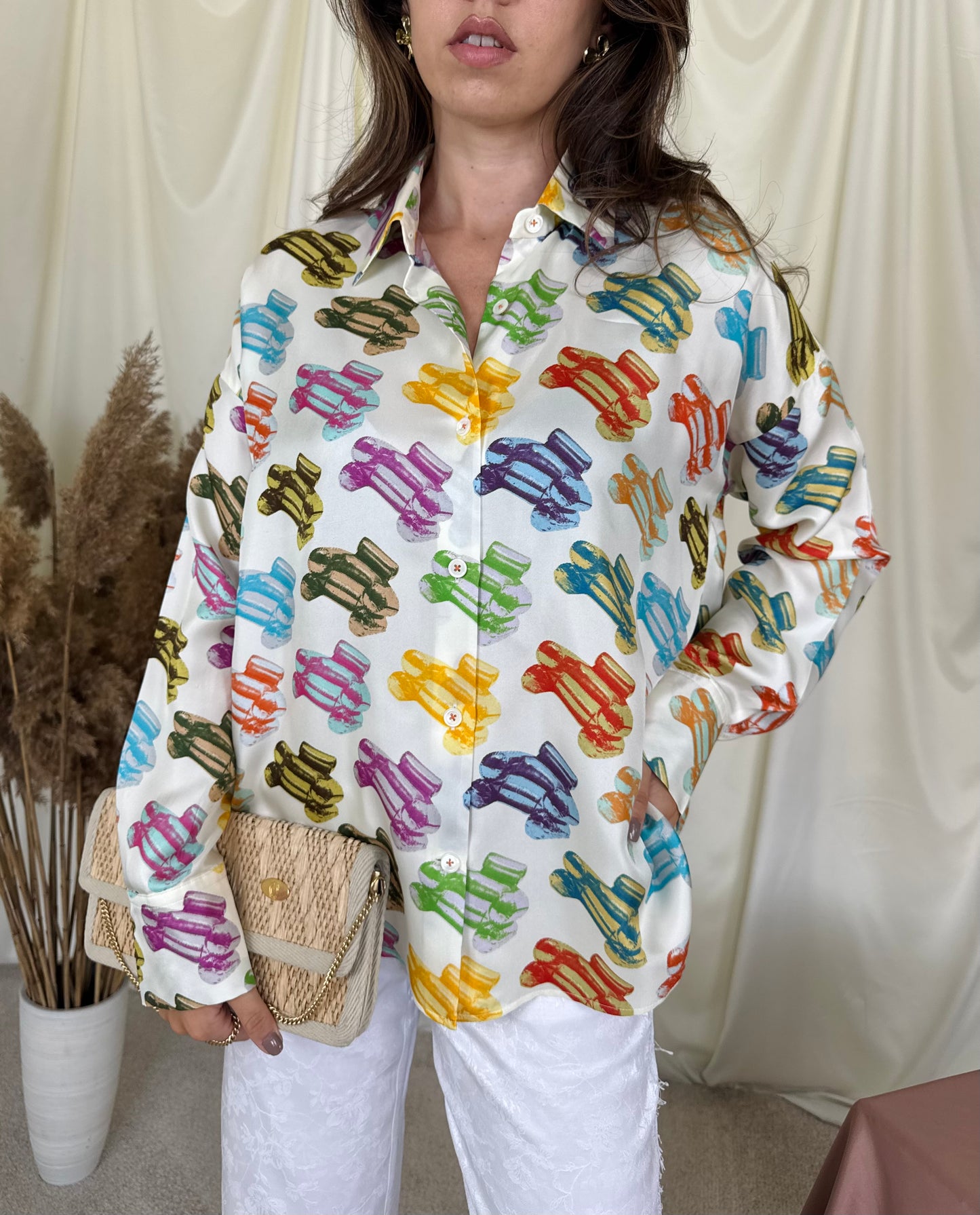 Cămașă premium ODEEH din 100% mătase naturală cu print ( mărimea M/L)