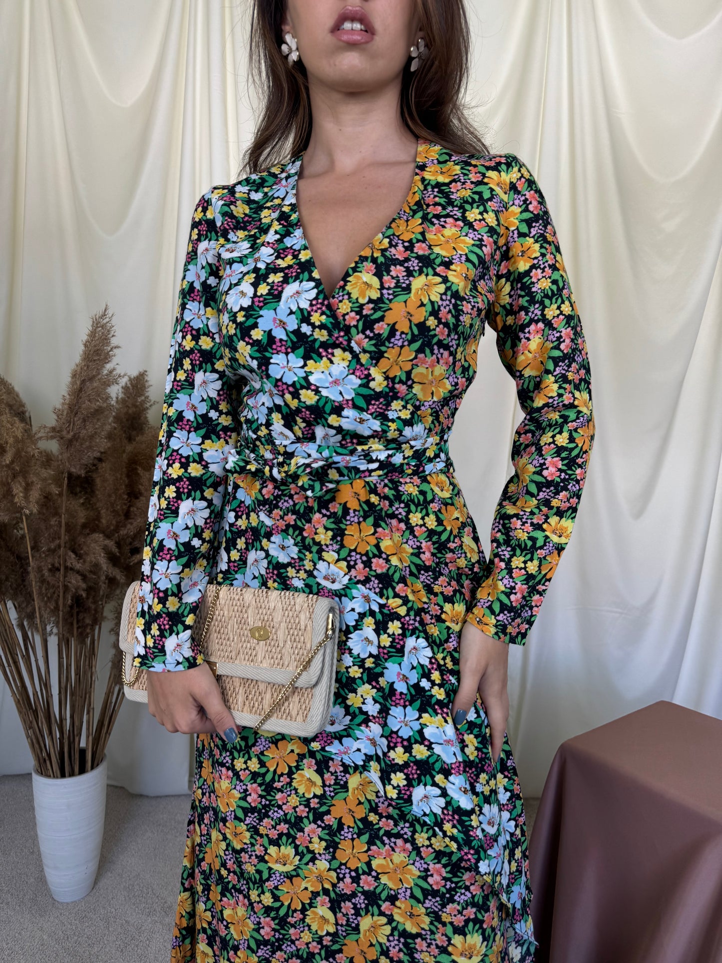 Rochie MAJE asimetrică cu print floral și talie marcata ( mărimea S)