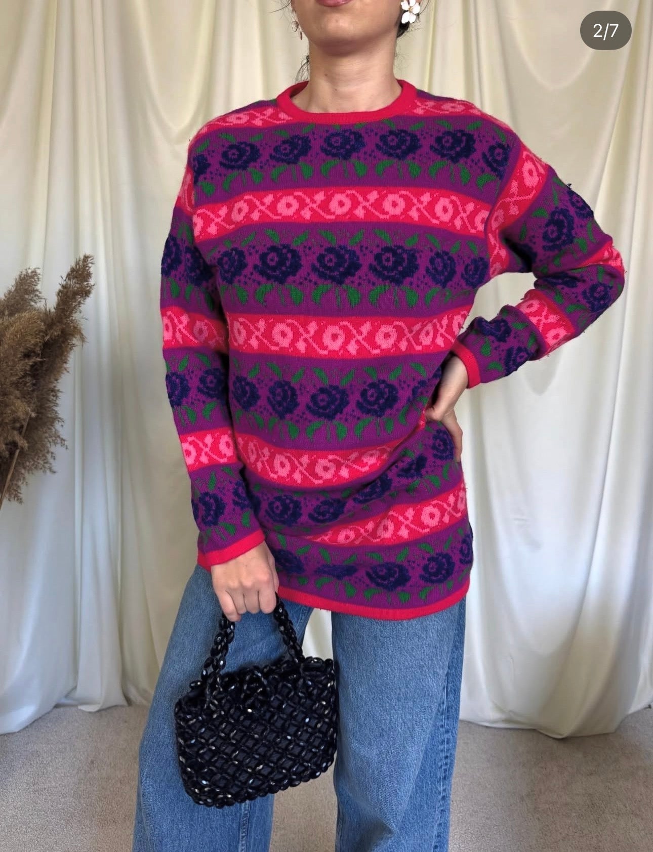 Pulover gros BENETTON print floral  ( s/m)