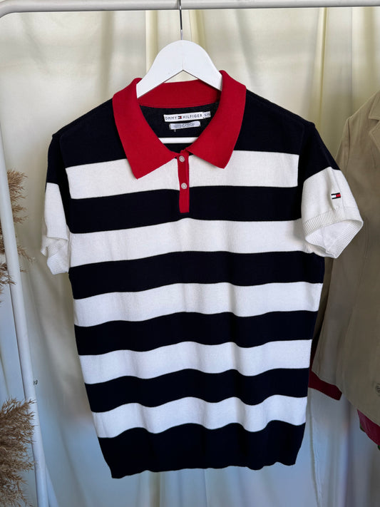 Tricou Tommy Hilfiger din tricot de bumbac ( mărimea M/L)