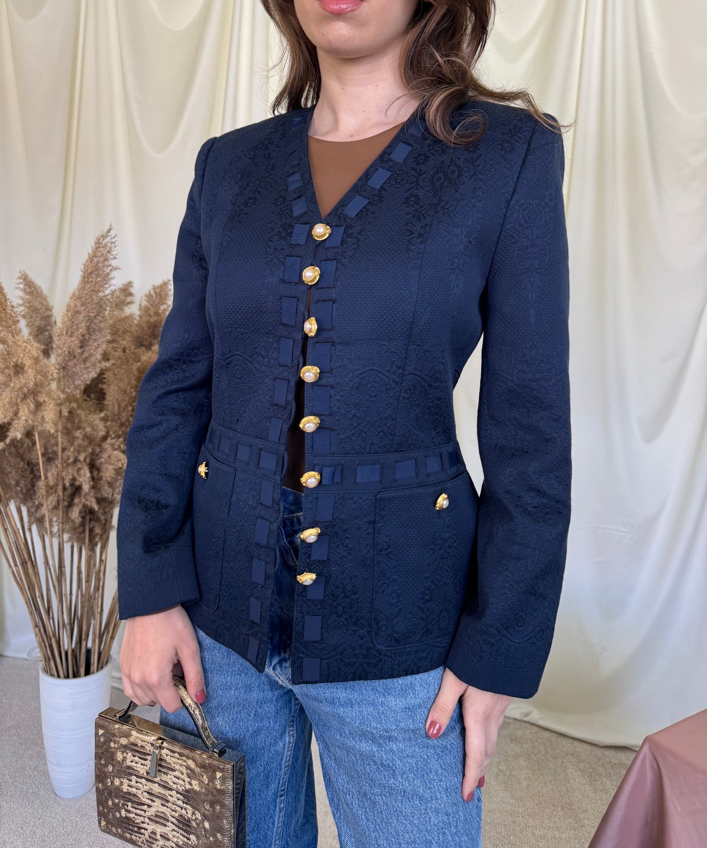 Sacou vintage RENZO din 100% bumbac cu nasturi bijuterie 
(Mărimea S/ M)