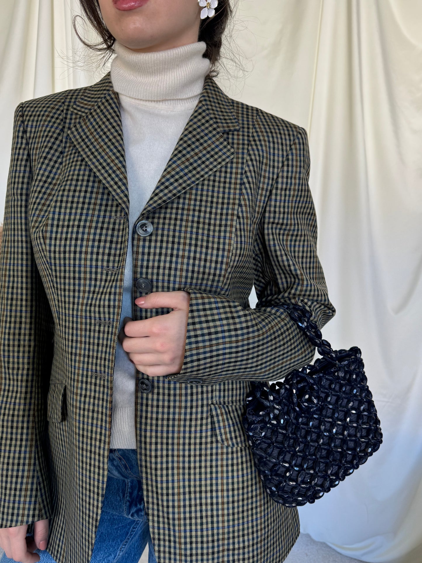 Sacou vintage din stofă de lână, croi cambrat( mărimea m)