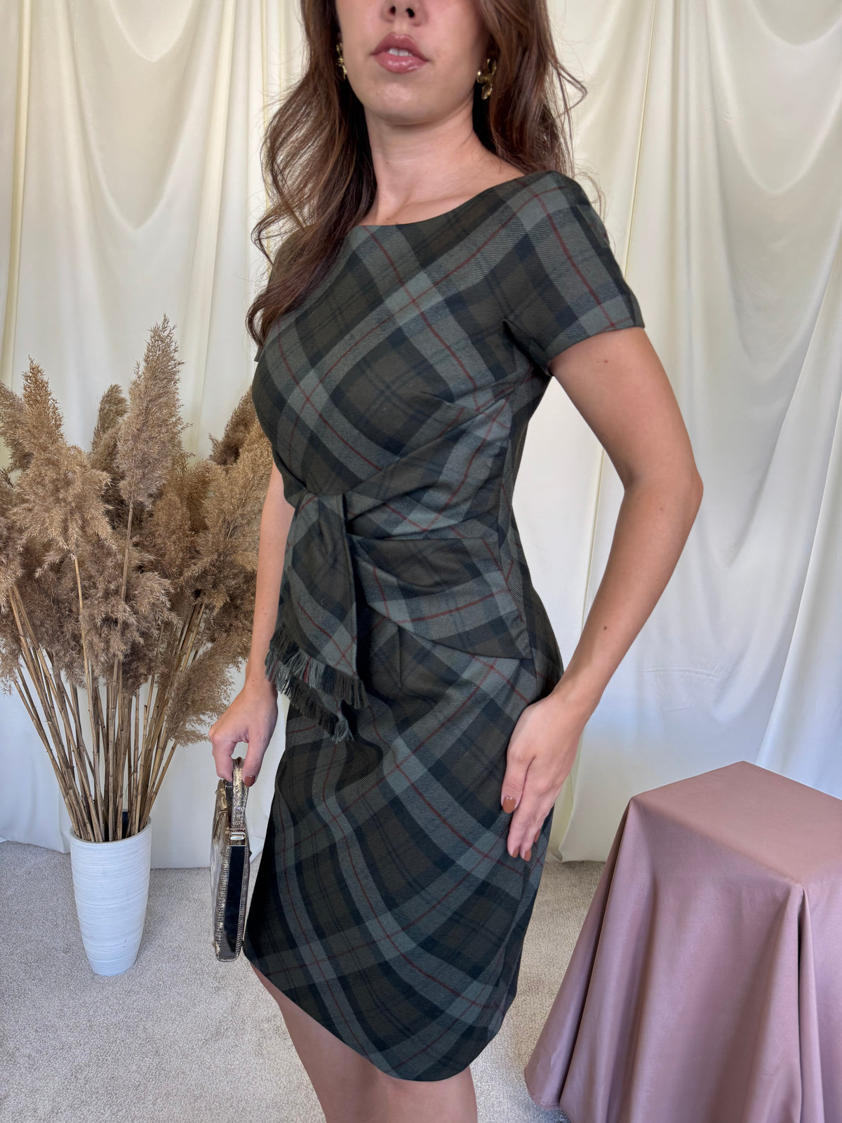 Rochie premium Luisa Spagnoli din 100% lână fină cu print superb, talie marcata ( mărimea S)
