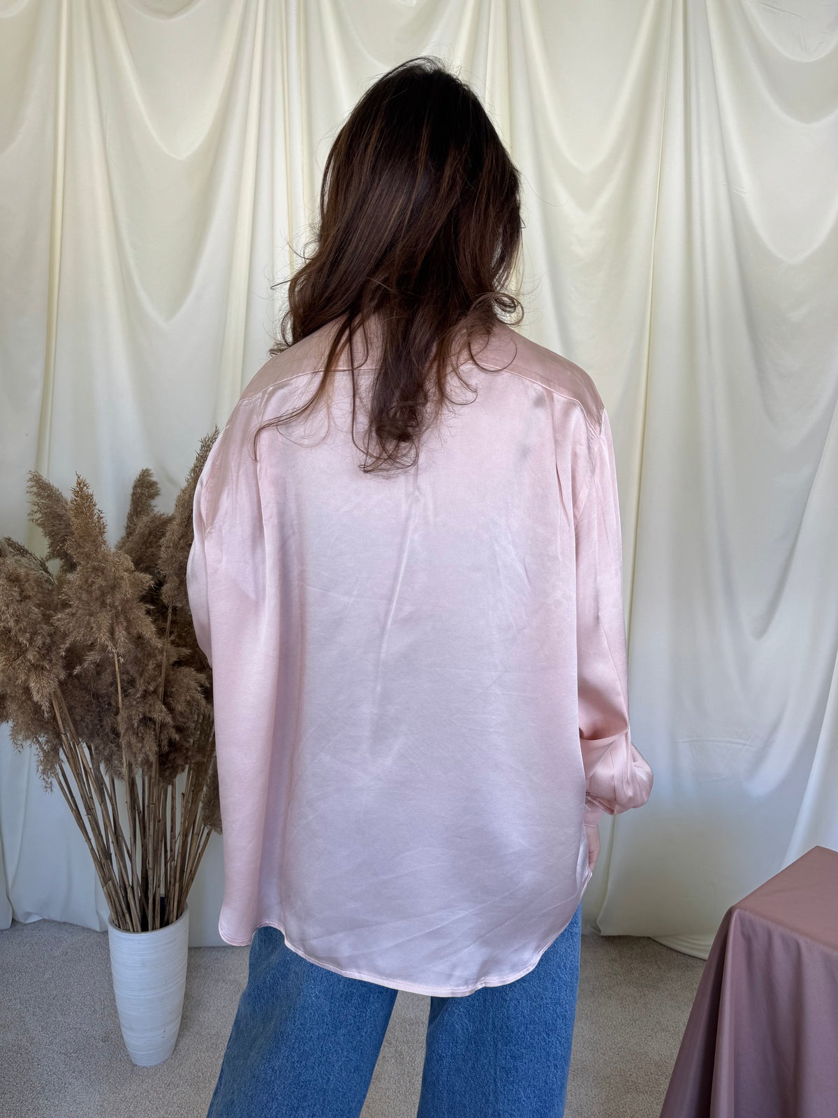 Cămașă vintage BASLER din 100% mătase naturala, baby pink ( mărimea XL)