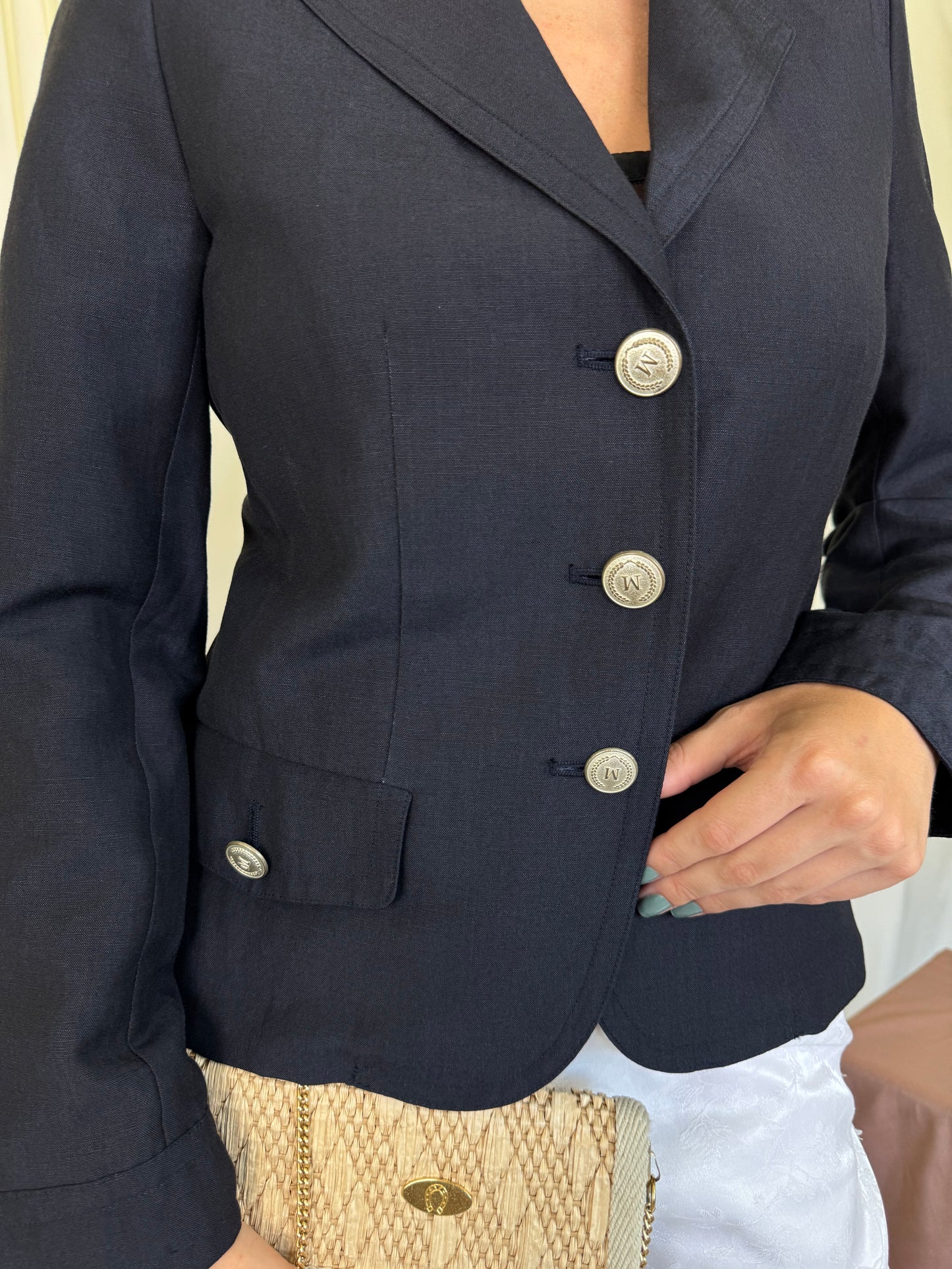 Sacou-jacheta MAX MARA de vară din in și lână subțire cu nasturi inscripționați  ( mărimea S- S/M)