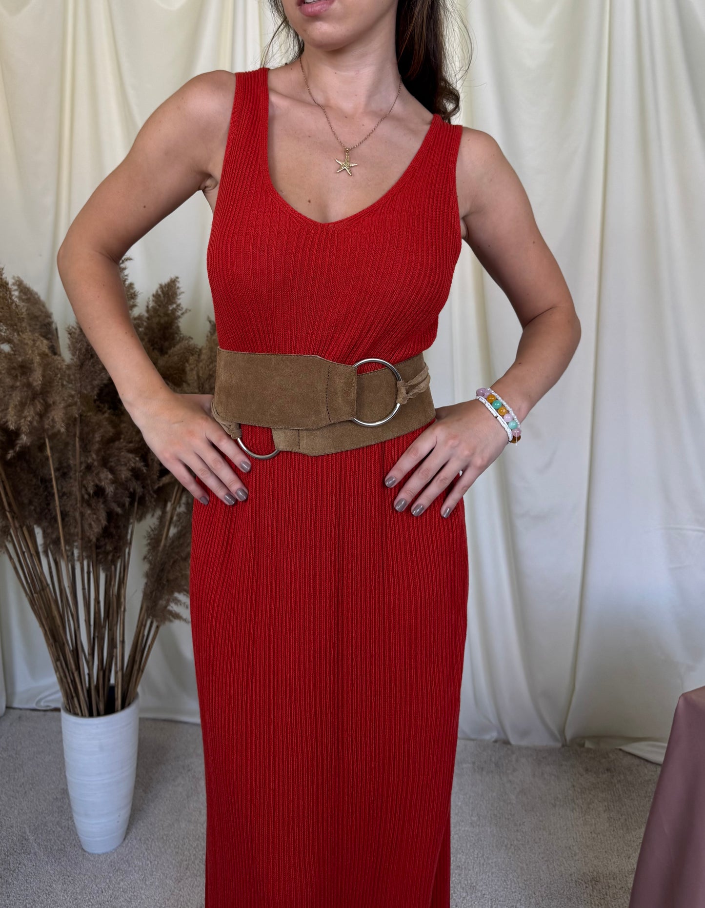 Rochie din tricot de in și bumbac ARMED ANGELS + curea piele  ( marimea M)