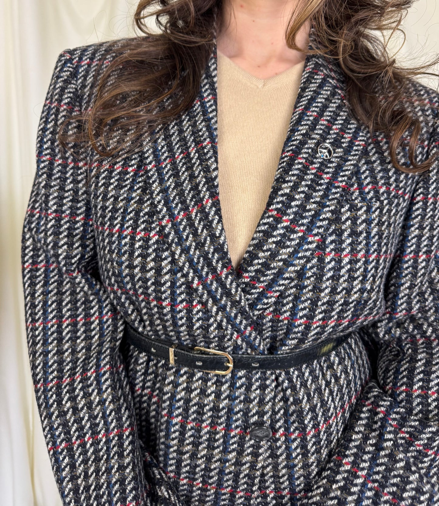 Sacou vintage din stofă superbă de lână și bumbac, fit oversized ( mărimea M)