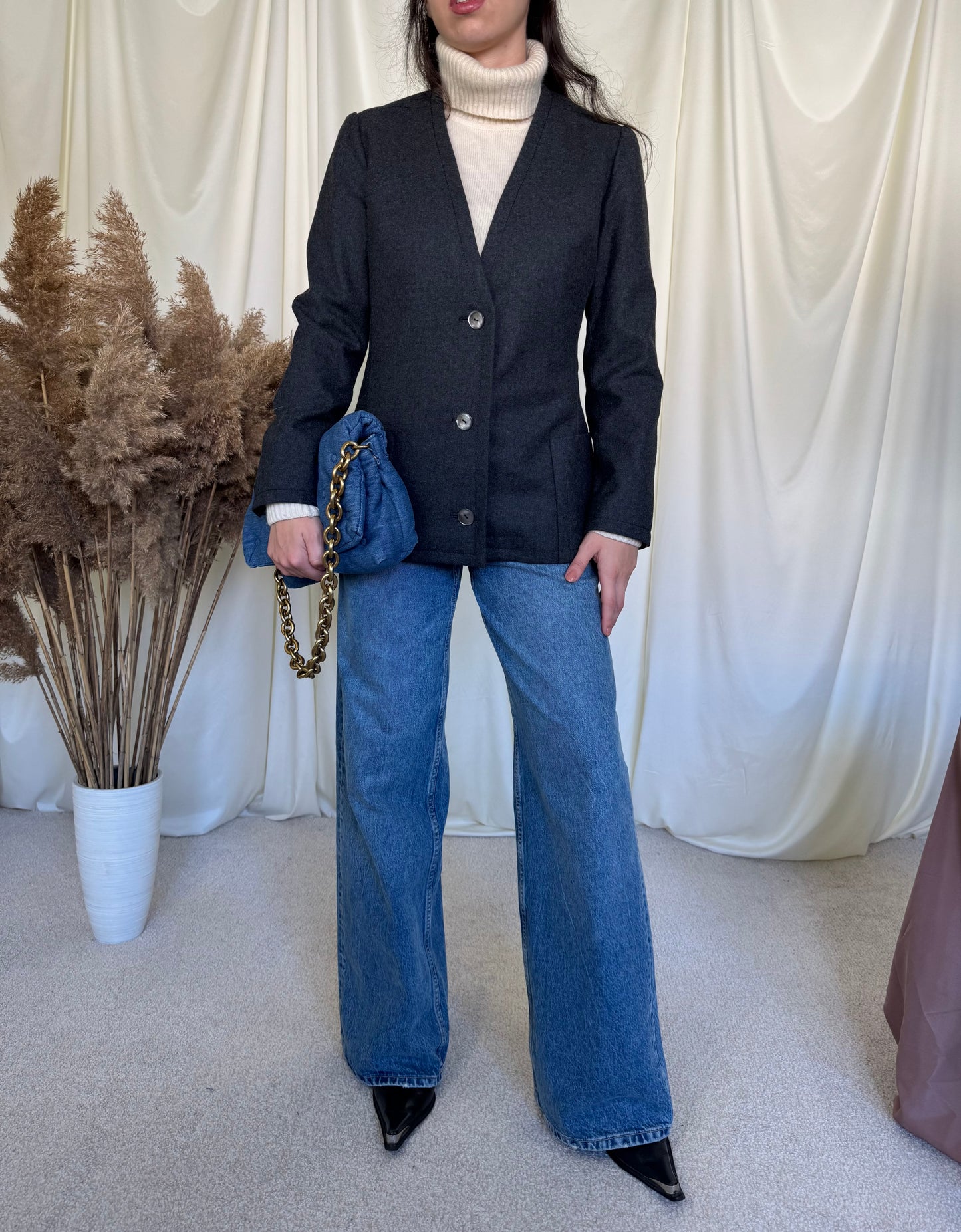 Sacou vintage tip jachetă din stofă de lână 100%