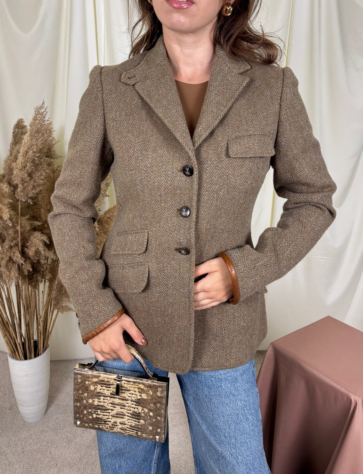 Sacou premium RALPH LAUREN din 100% lână cu detalii din piele naturală ( mărimea S/M)