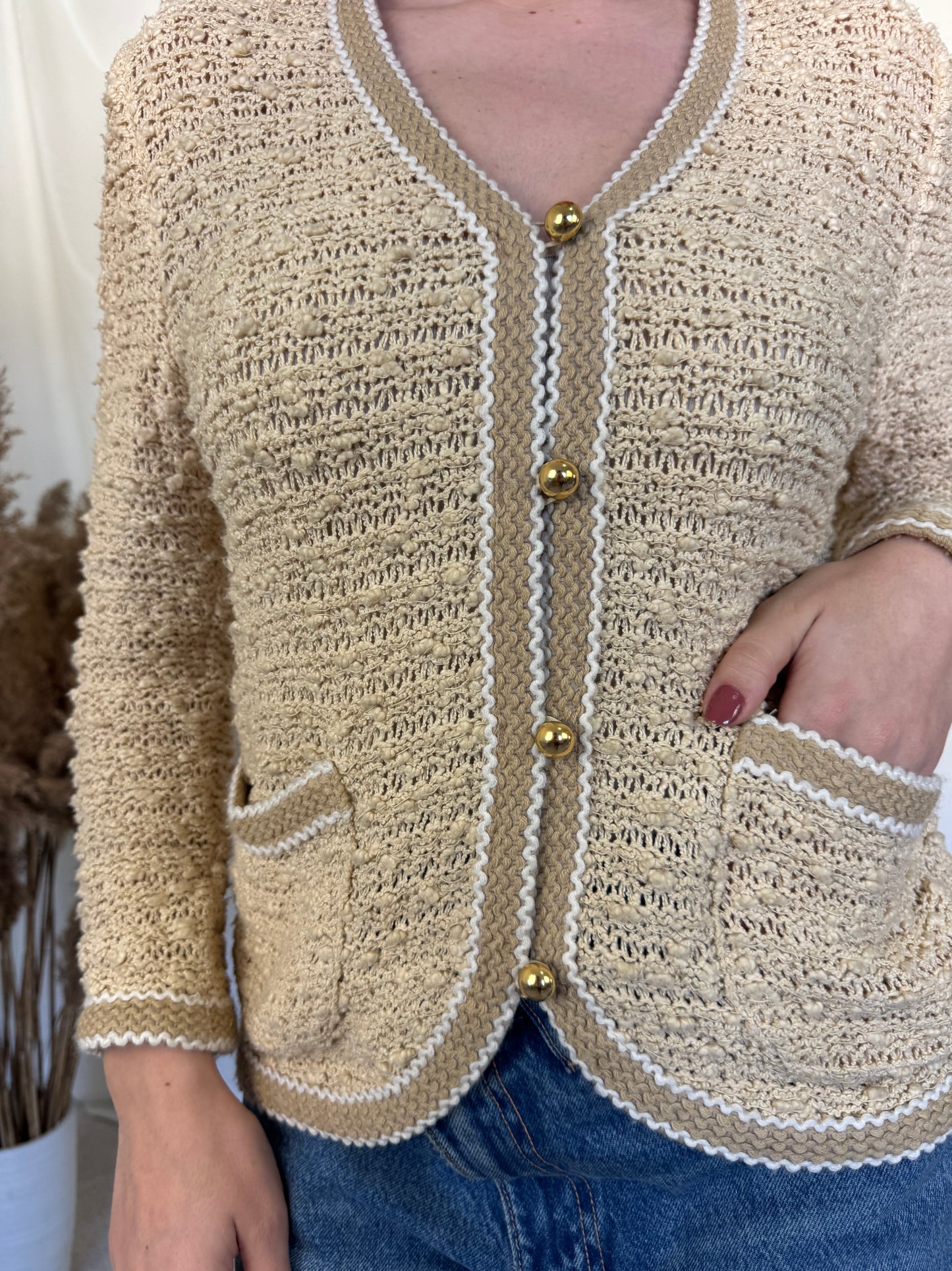 Cardigan superb vintage din bumbac și lână (mărimea S) stil chanel