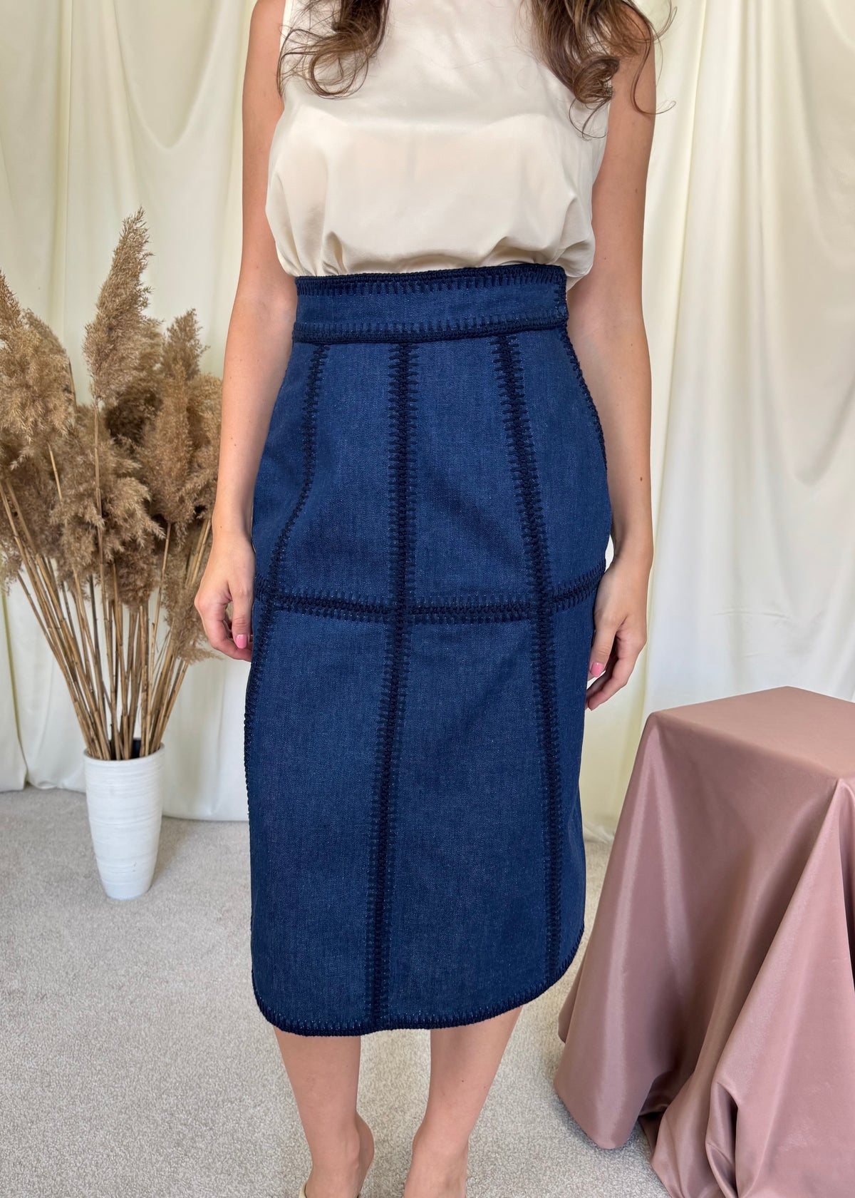 Fusta brand luxury MIU MIU din denim de bumbac cu talie înaltă ( mărimea S-S/M)