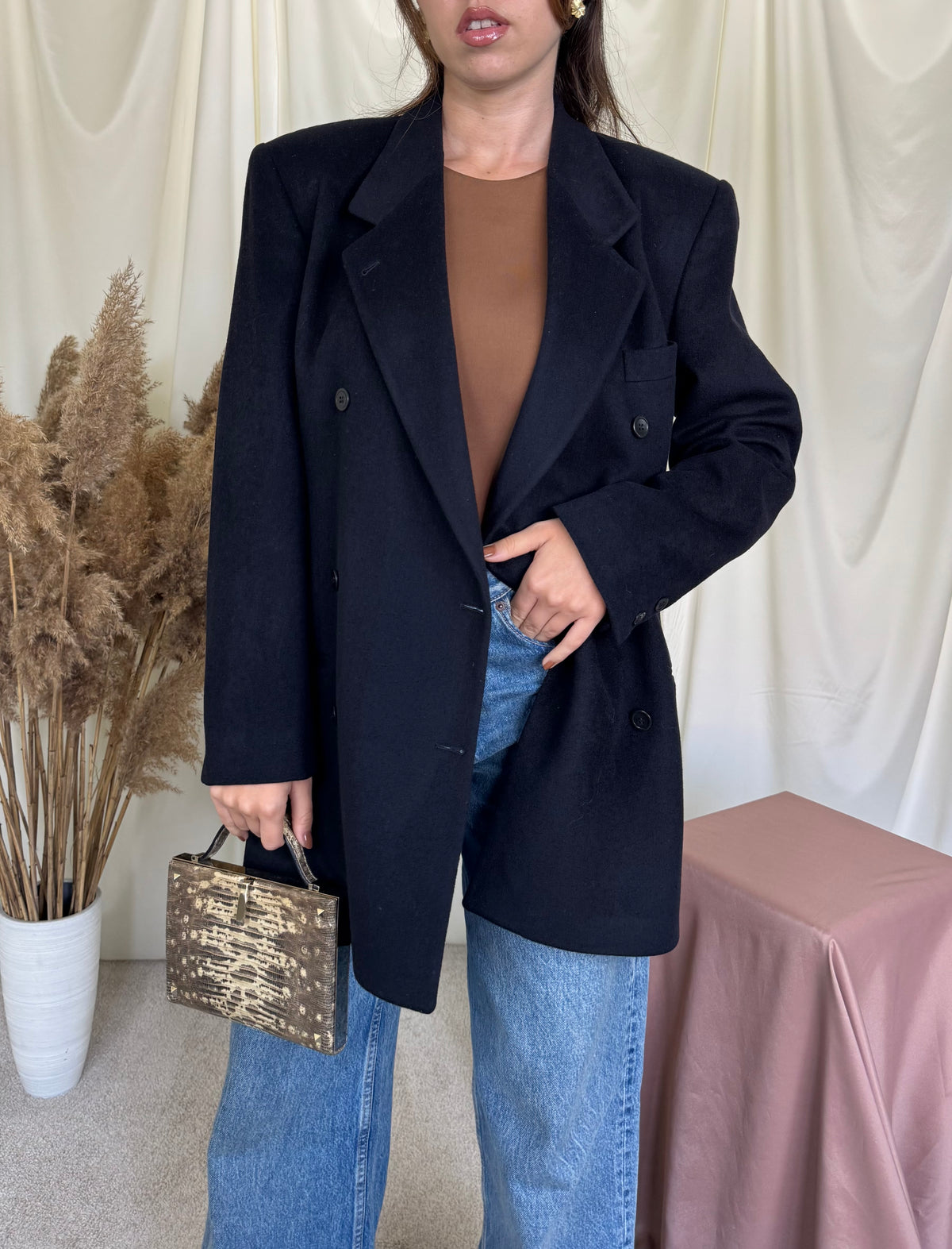 Sacou vintage din 100% cașmir la rând dublu de nasturi ( mărimea M/L)