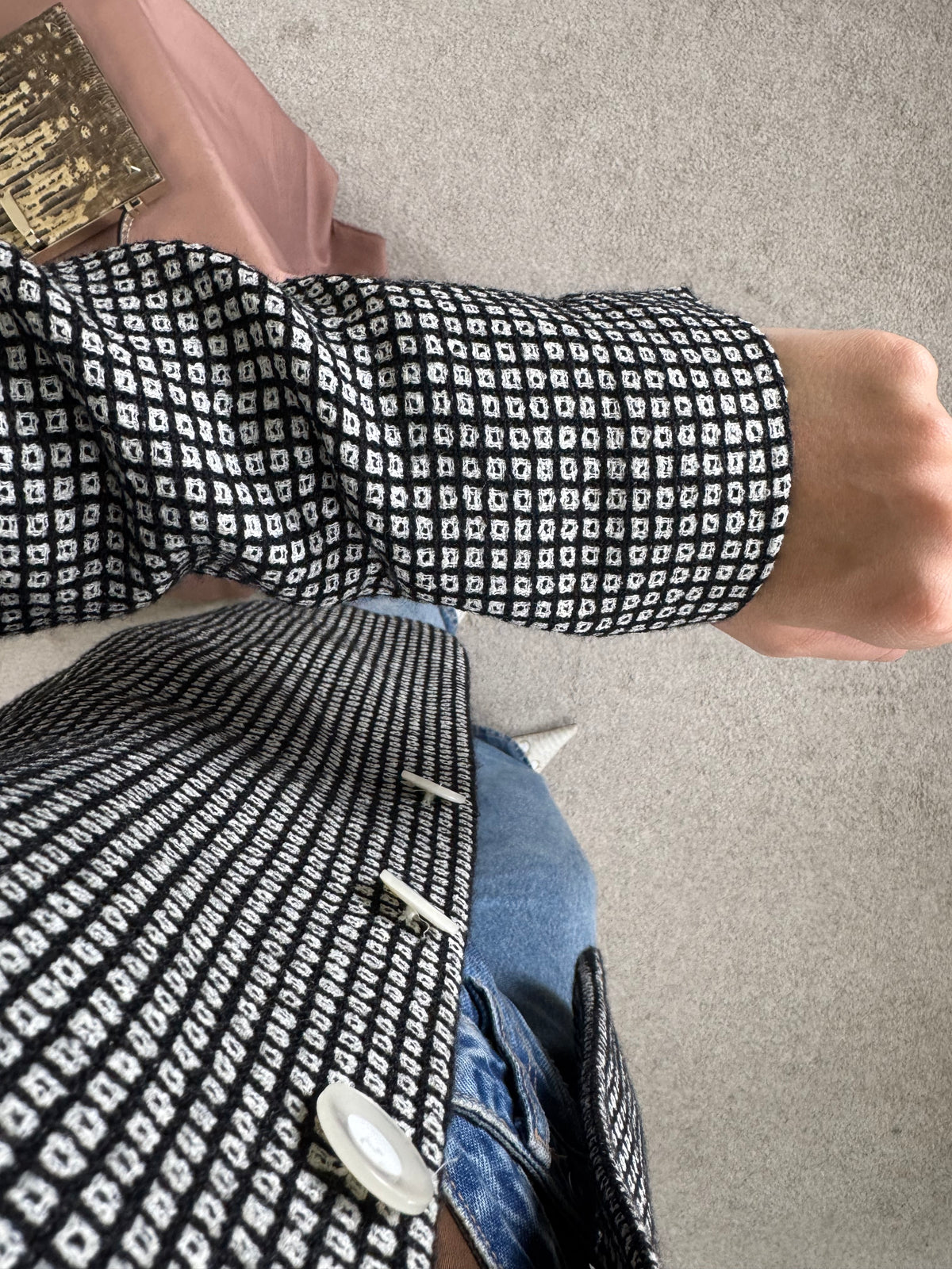 Sacou premium MADELEINE din stofă 90% lână cu print ( mărimea S)