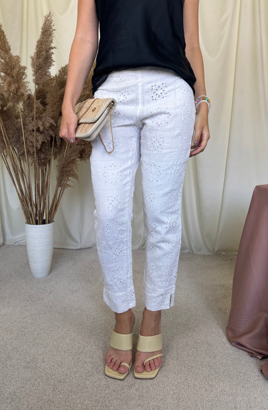 Pantaloni Ralph Lauren din 100% in cu talie medie și broderie superbă ( mărimea XS)