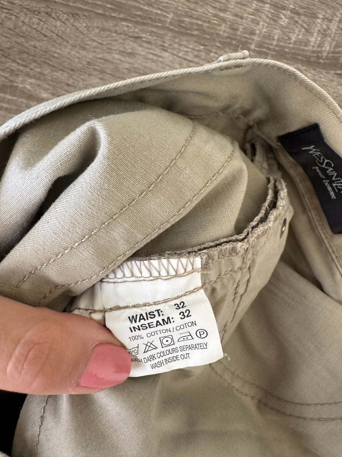 Pantalon vintage luxury Yves Saint Laurent din bumbac cu inscripție brodată ( mărimea M/L)