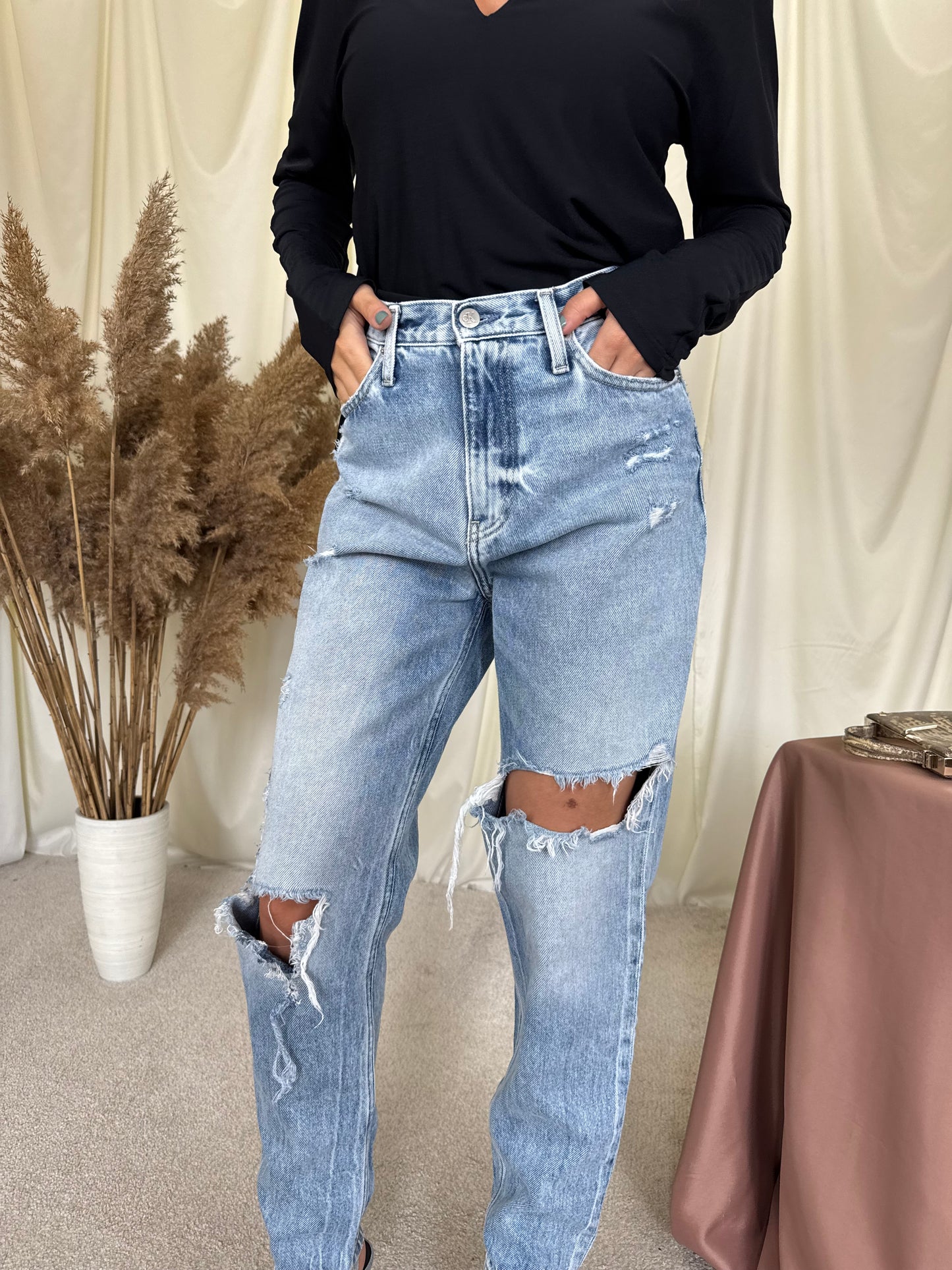 Blugi Calvin Klein din bumbac cu talie înaltă 
(Mărimea M/38)
