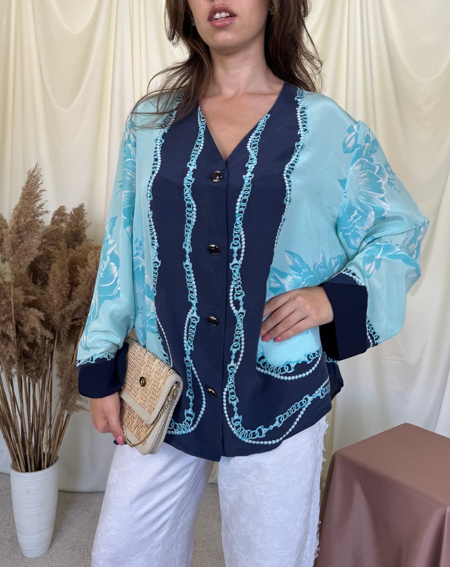 Cămașă vintage cu print din 100% mătase naturala, brand italienesc ( mărimea XL-XXL)