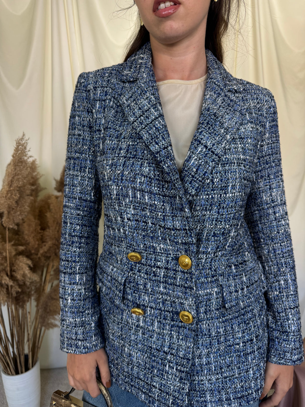 Sacou premium Luisa Spagnoli din tweed cu nasturi tip bijuterie ( mărimea S)
