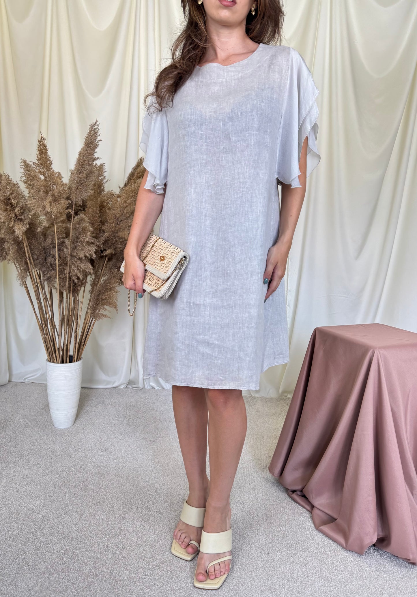 Rochie de vară din in și mătase naturală, made in italy 
(Mărimea M/L)