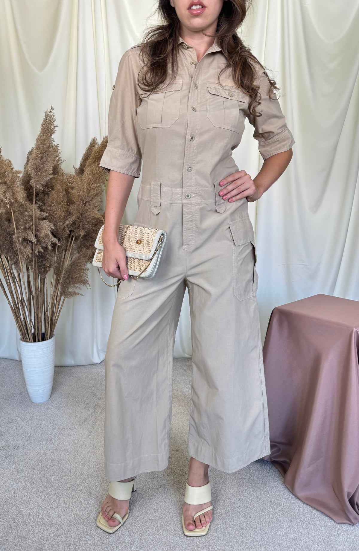 Salopetă RALPH Lauren din mătase și bumbac în fit lejer, material calitativ ( mărimea S/M)