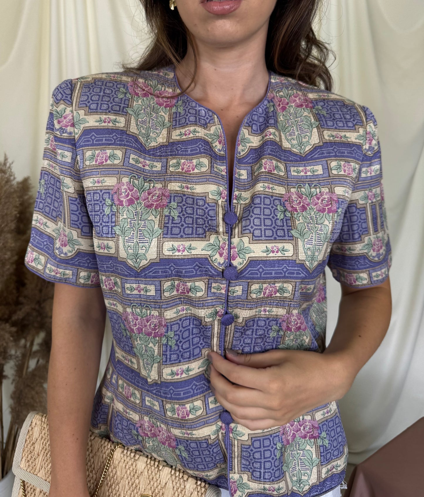 Sacou vintage din 100% mătase naturală cu print superb ( mărimea M)