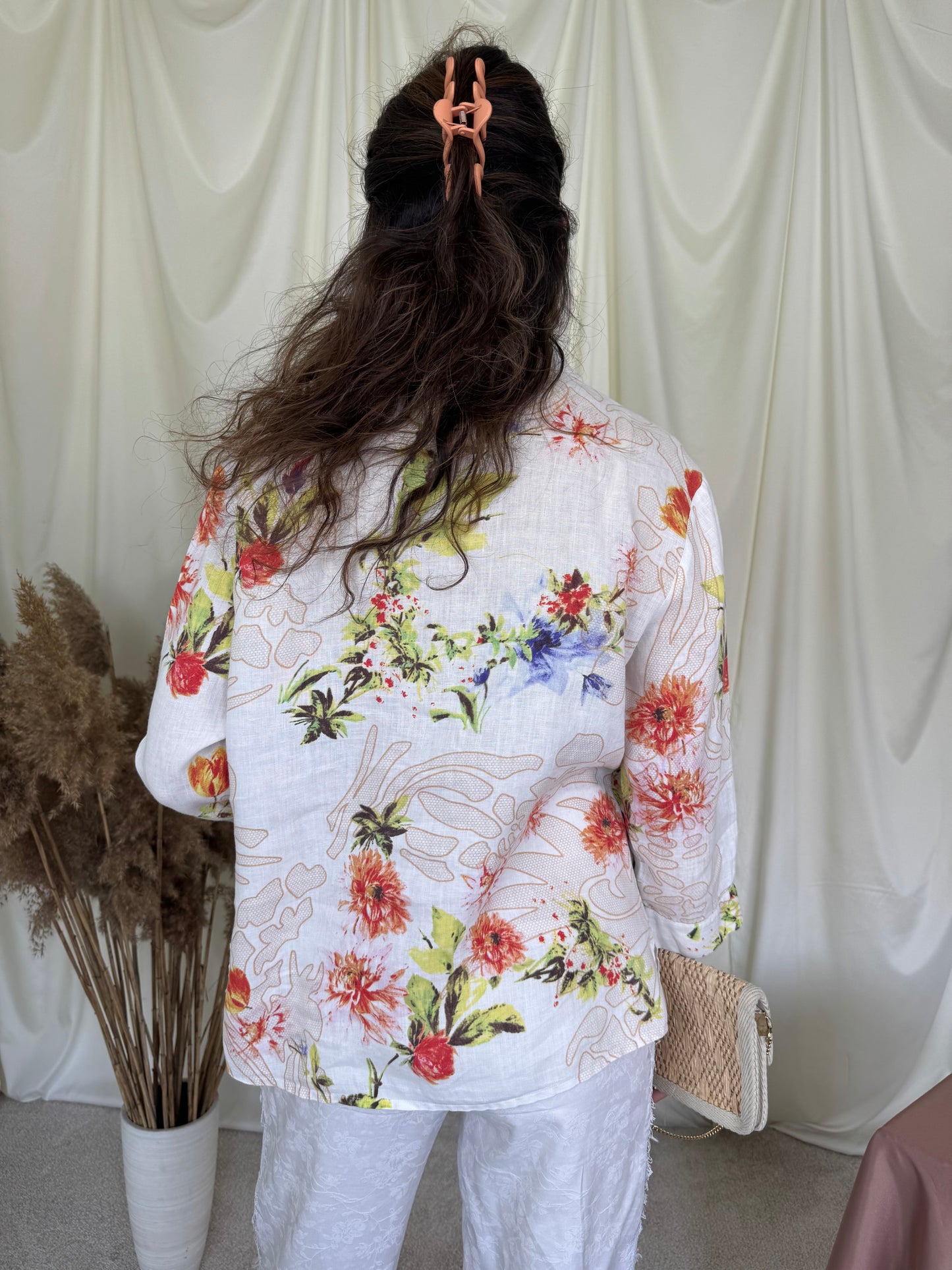 Cămașă de vară cu print floral din 100% mătase naturală ( mărimea M/L)