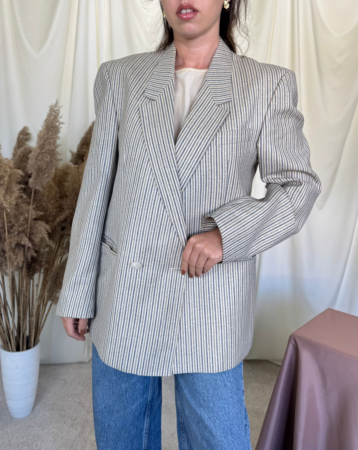 Sacou vintage în croi bărbătesc din stofă premium: lână și mătase naturală ( mărimea M/L)