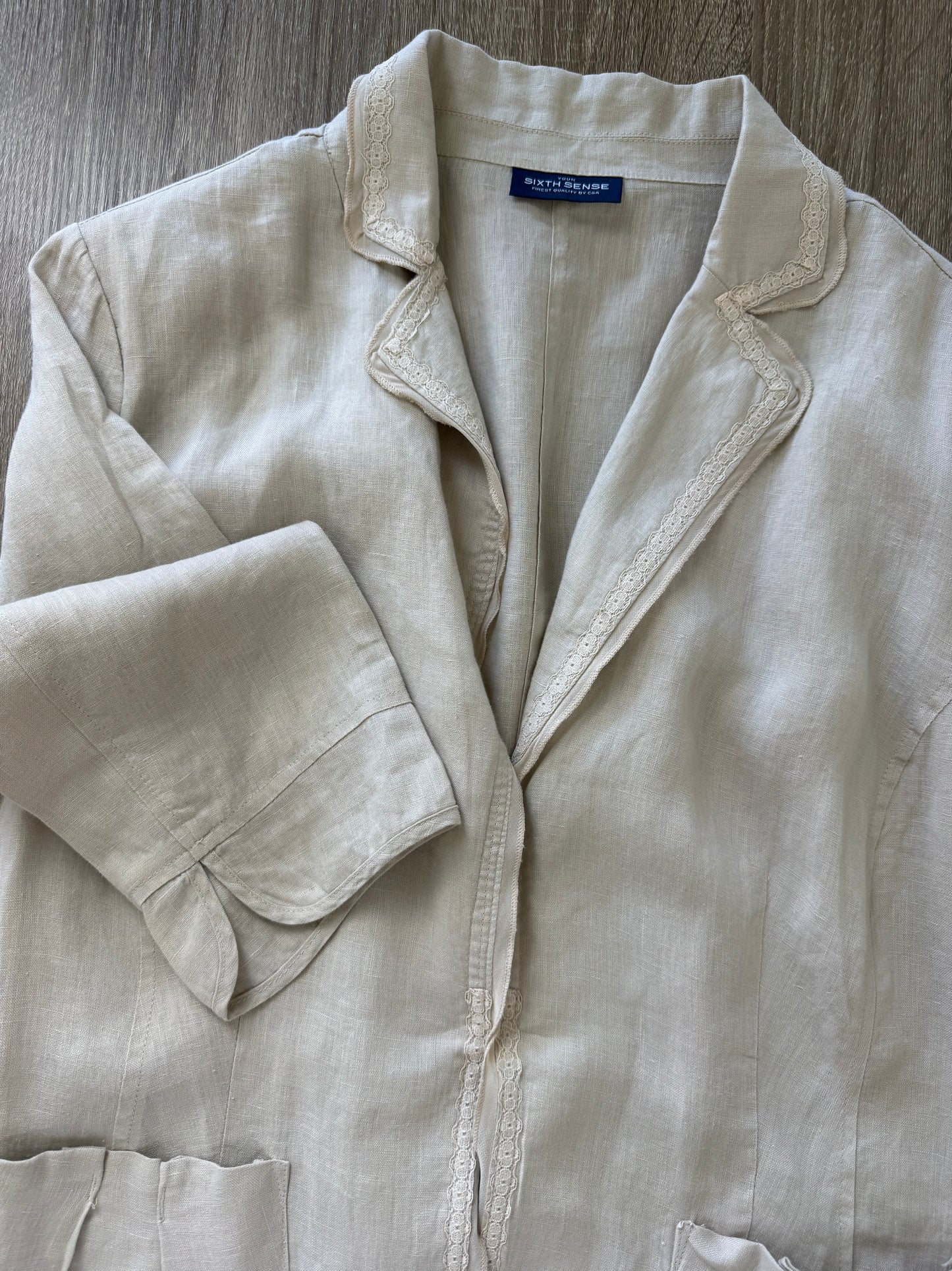 Sacou de vară din in cu broderie, nude beige( mărimea L)