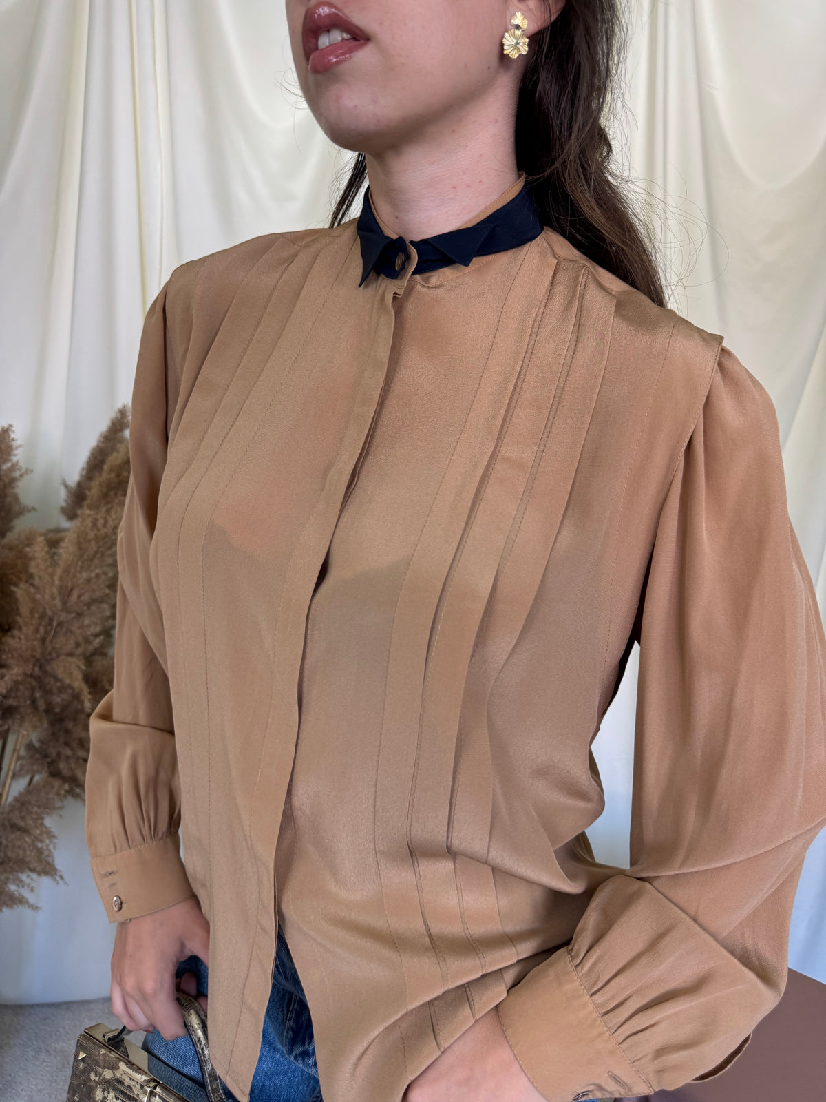 Cămașă vintage premium RENZO din 100% mătase naturală ( mărimea M-M/L)