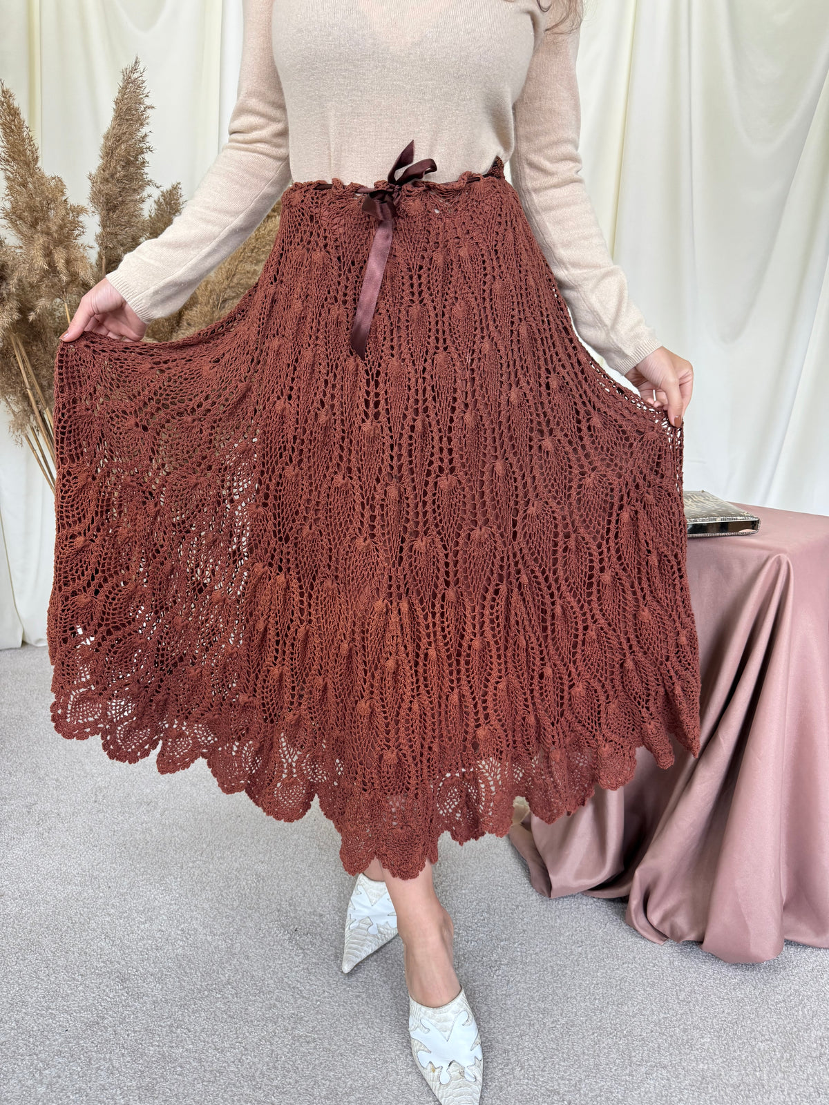 Fustă vintage croșetată din 100% bumbac cu talie ajustabilă ( mărimea M/L- XL)