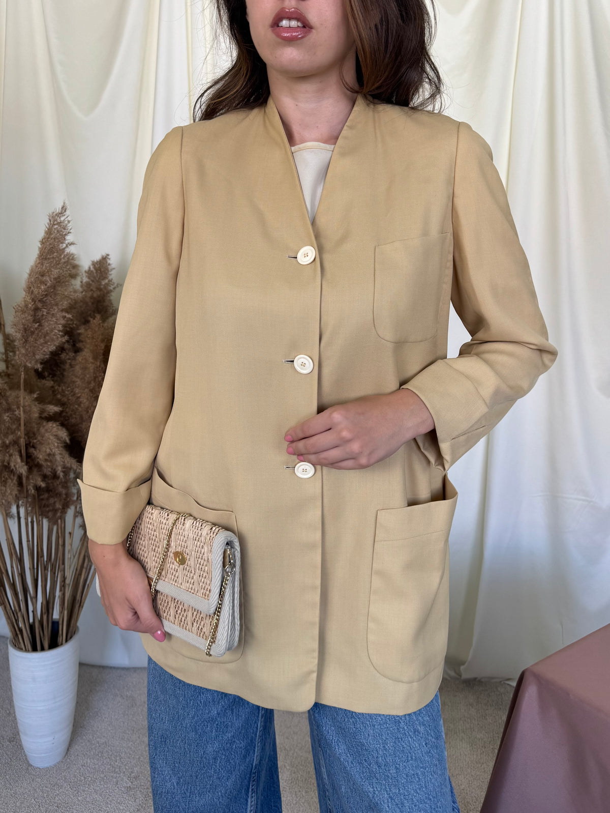 Sacou-jacheta luxury JIL SANDER din stofă premium de mătase și lână, fit lejer ( mărimea M-M/L)