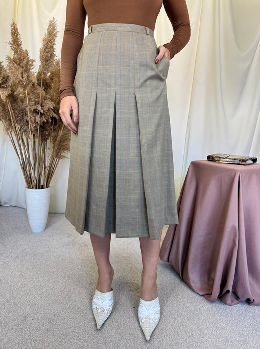 Fusta vintage superbă din stofă premium 100% lână cu print ( mărimea M/L)
