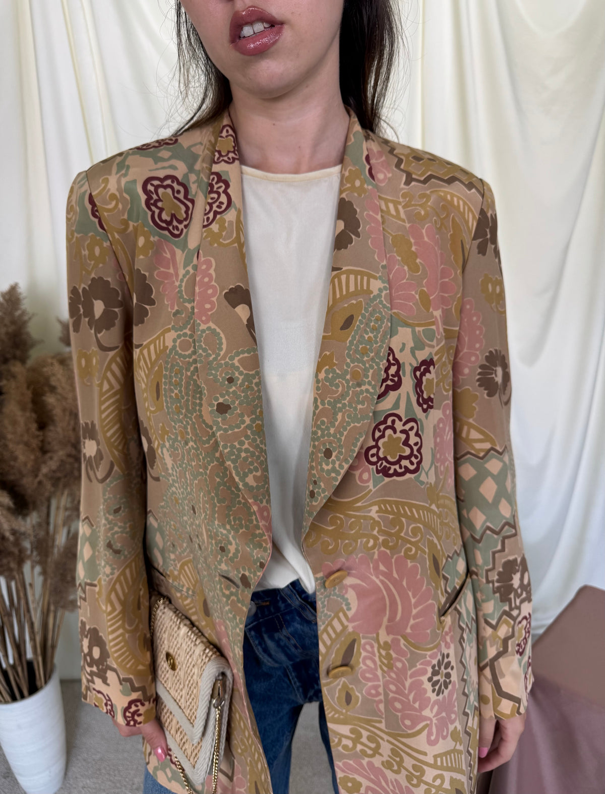 Sacou vintage & luxury ARMANI din 100% mătase naturală calitativă cu print superb( mărimea M)