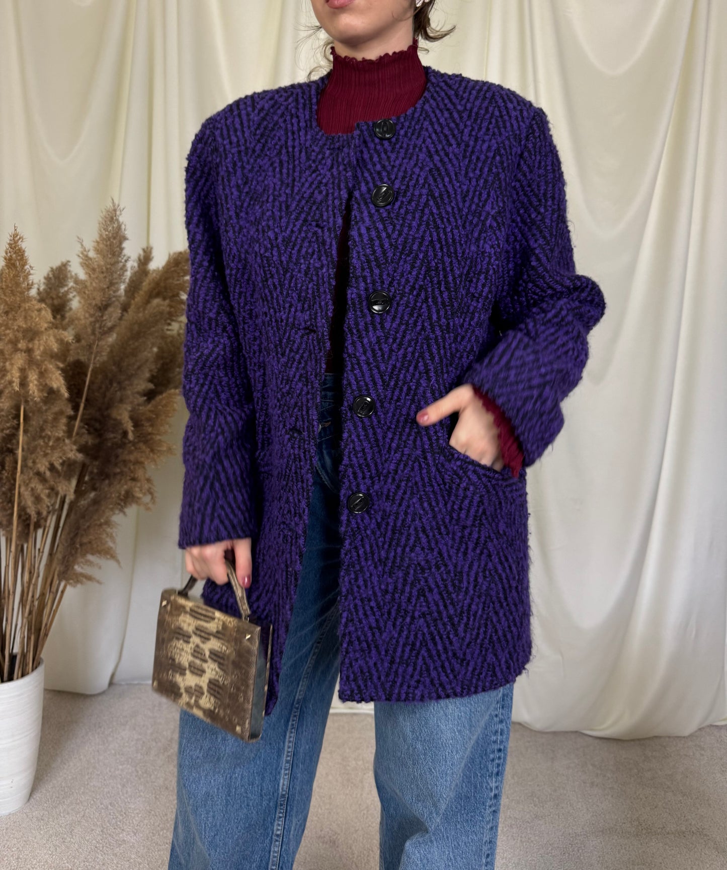 Palton din stofă superbă cu print ( L)