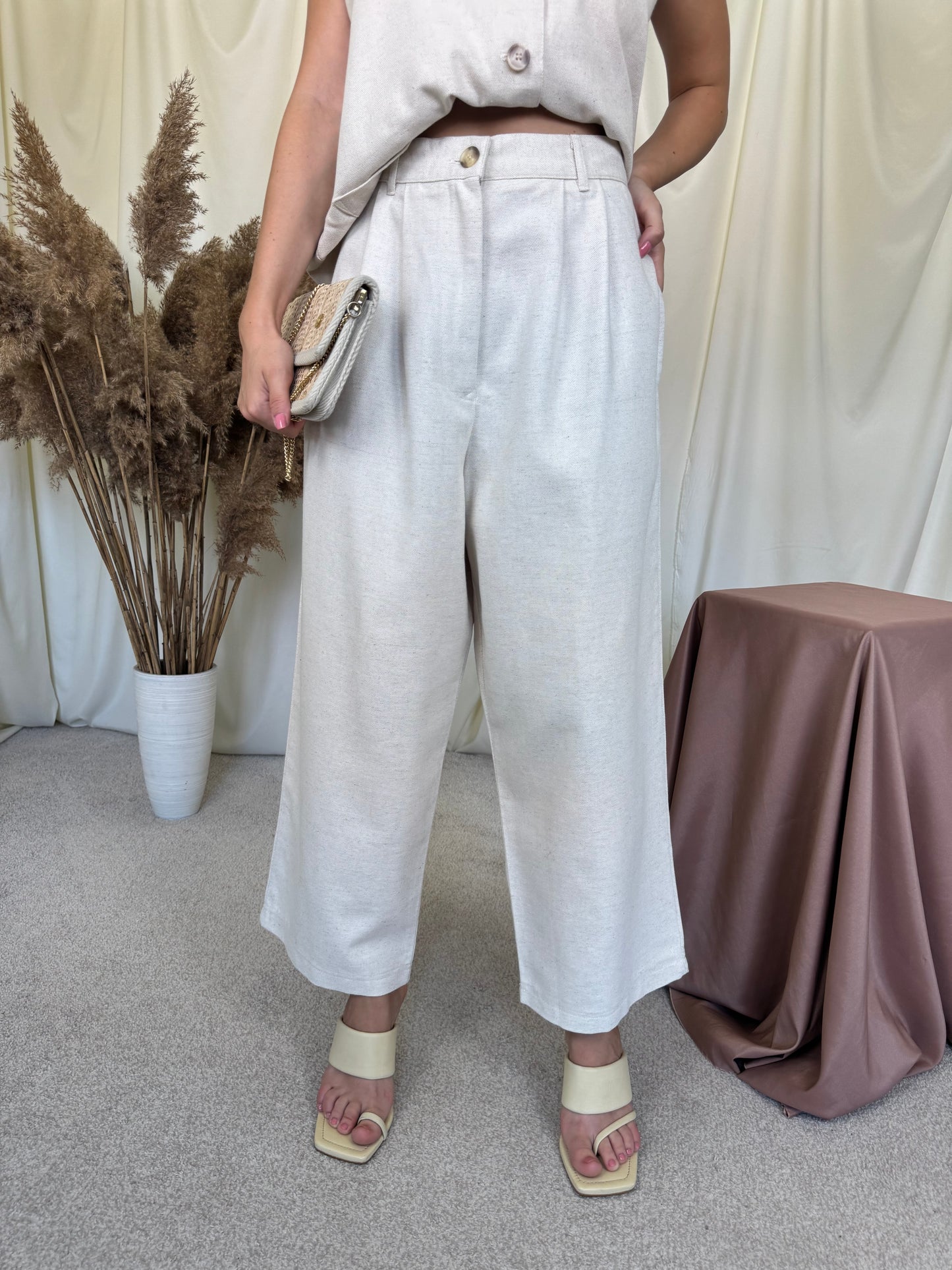 Set de vară : vestă + pantalon cu talie înaltă din vascoza și bumbac  ( mărimea L/XL ) -84 talie