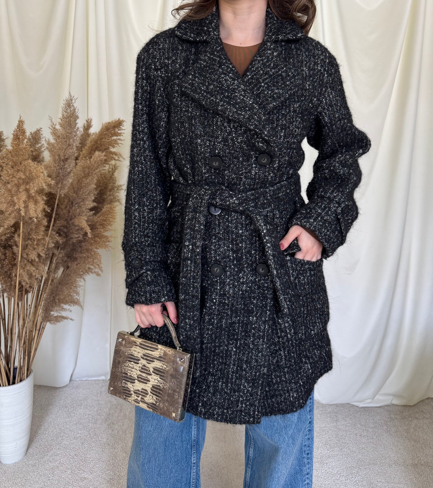 Palton cu cordon din 80% lână, alpaca și mohair ( M)