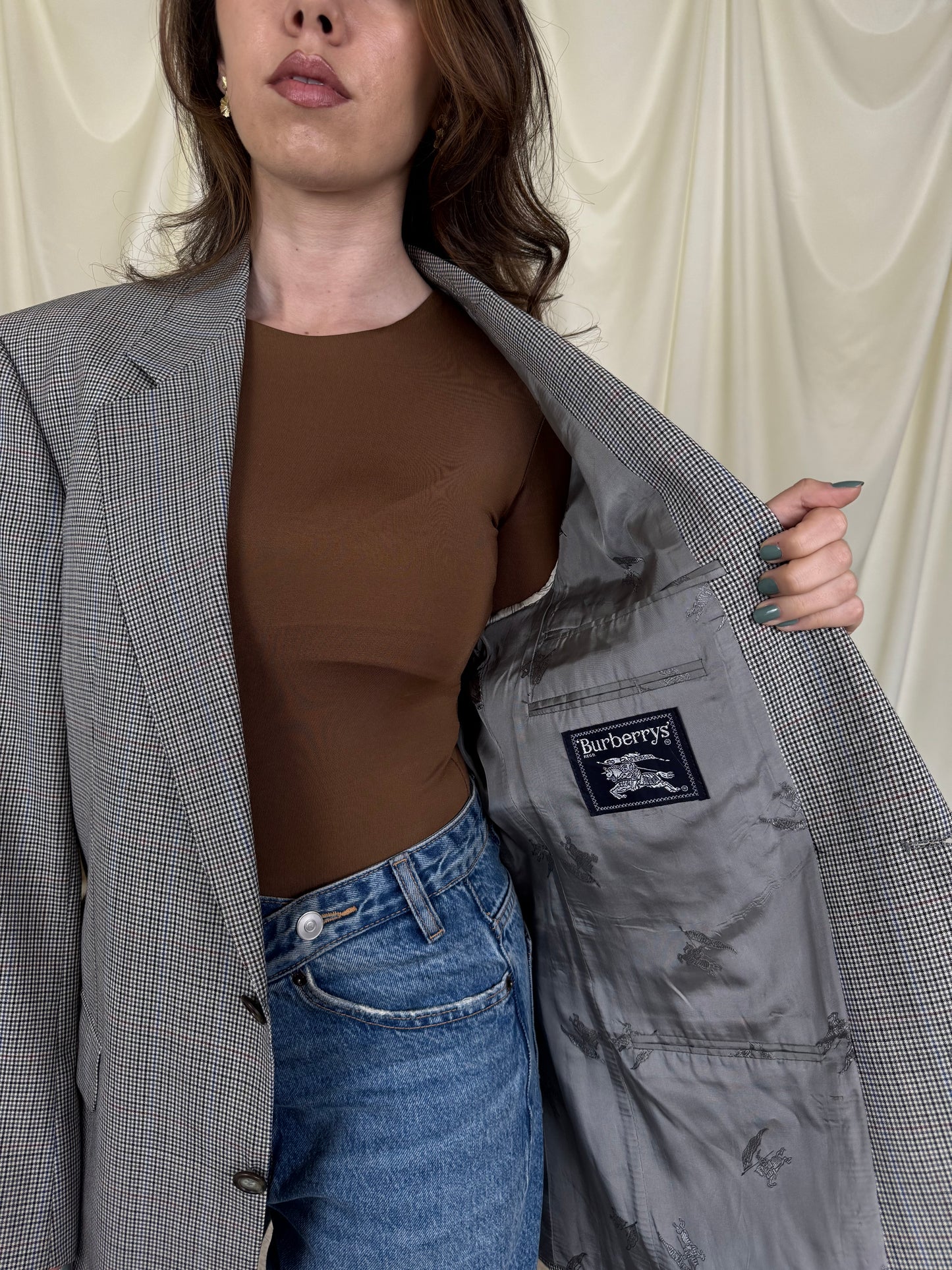 Sacou luxury BURBERRY din stofă cu print 100% lână 
(Mărimea L)