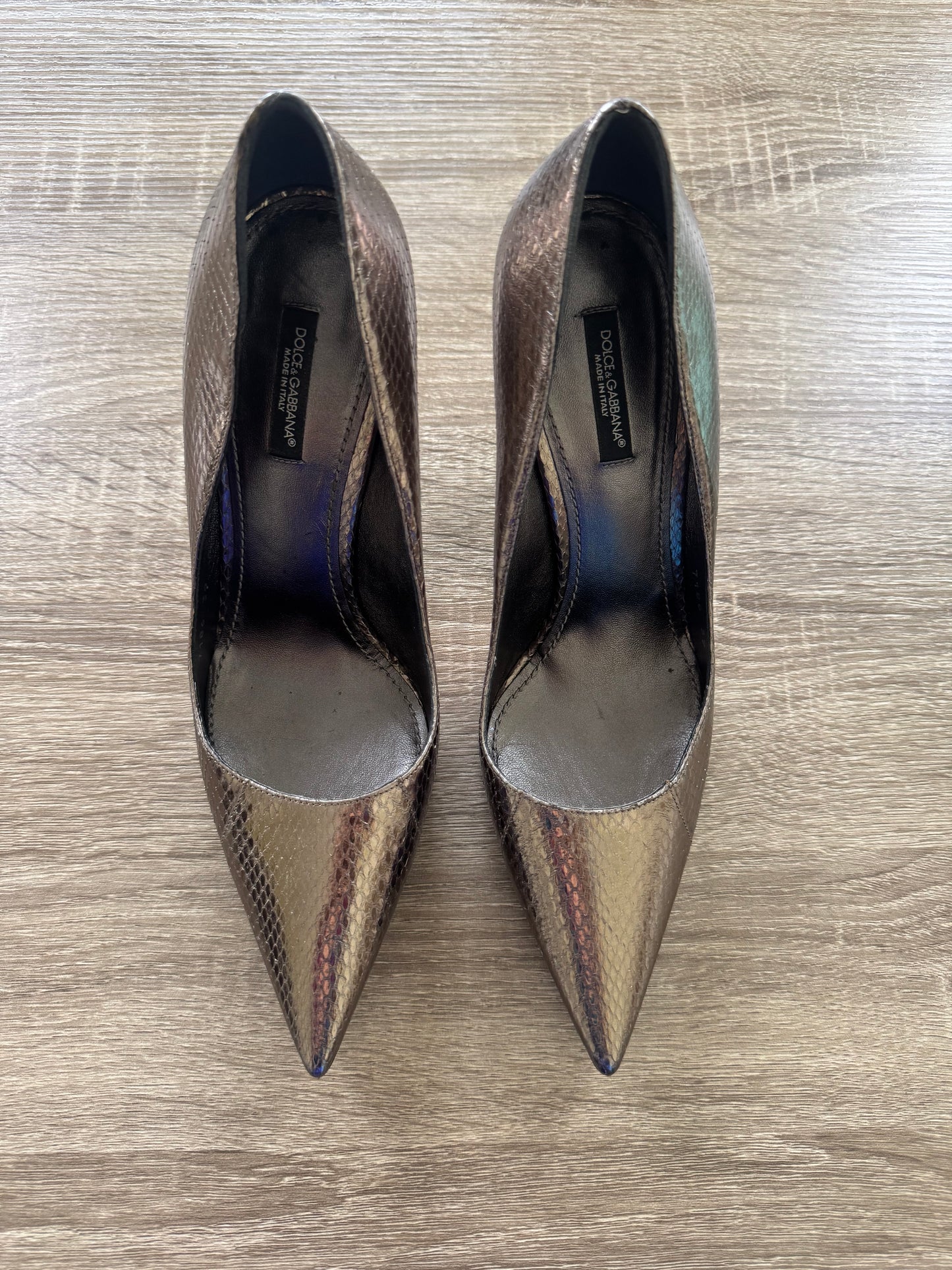 Pantofi stiletto DOLDE GABANNA din piele naturală metalică, snake, comozi( mărimea 38-39)