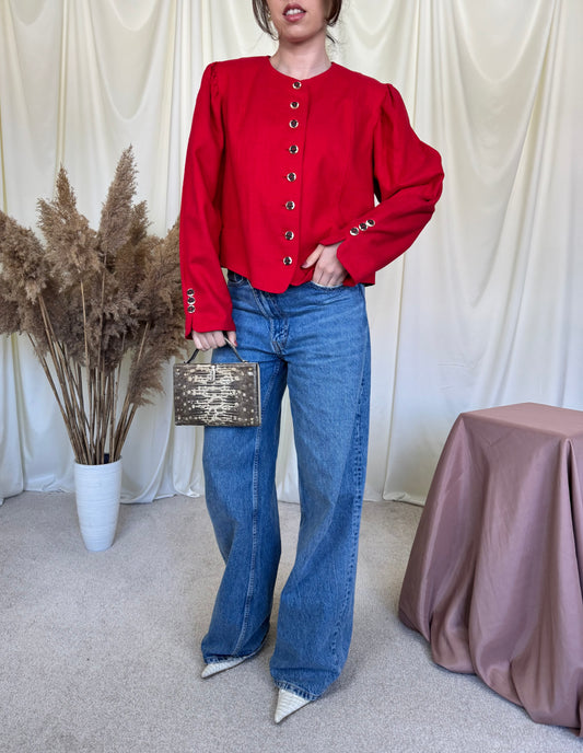 Sacou vintage superb cu umeri marcați din in, bumbac și vascoza 
(Mărimea L/XL)