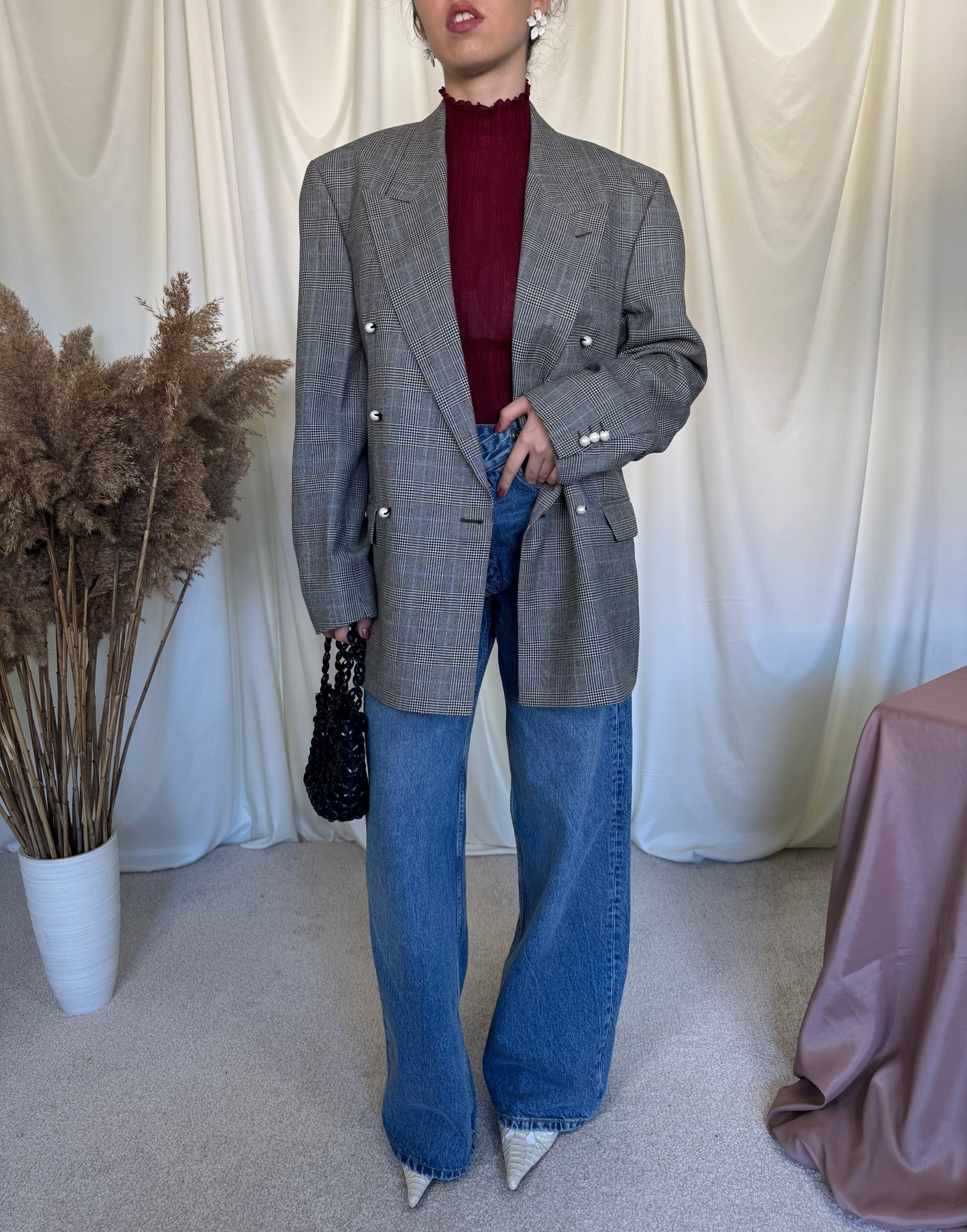 Sacou vintage superb din stofă de lână cu nasturi perla ( mărimea L!