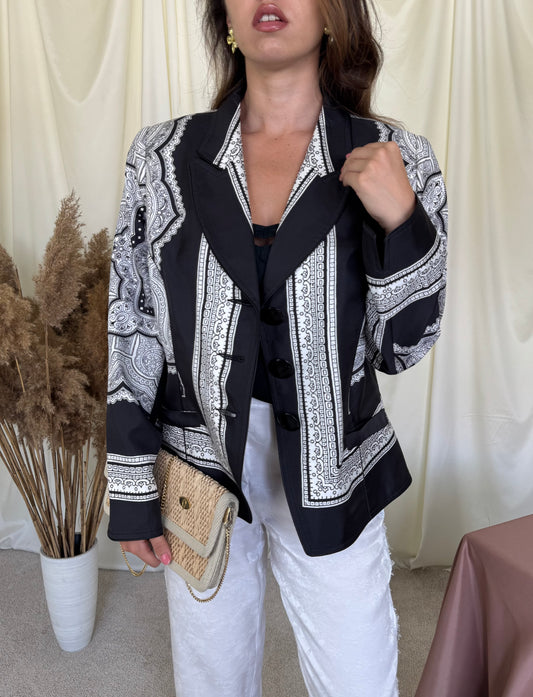 Sacou-jacheta vintage RENZO din 100% mătase naturala cu print ( mărimea L-XL)