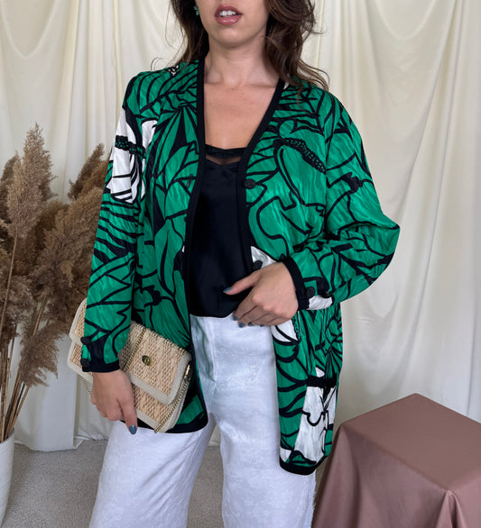 Cămașă - sacou vintage Liola din mătase și acetat ( mărimea L-XL)