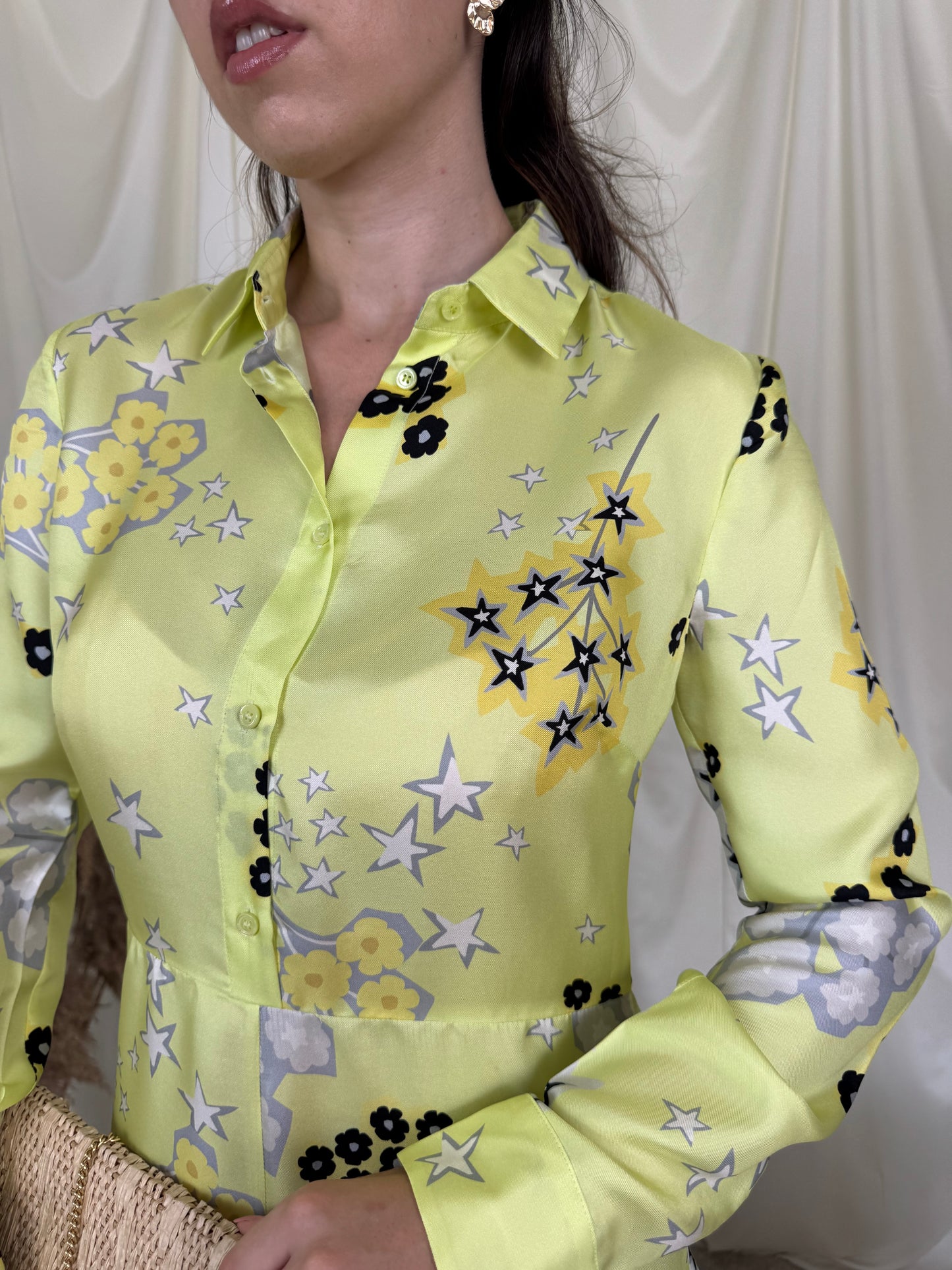 Rochie nouă Valentino din 100% mătase naturală cu print, talie marcata ( mărimea S)