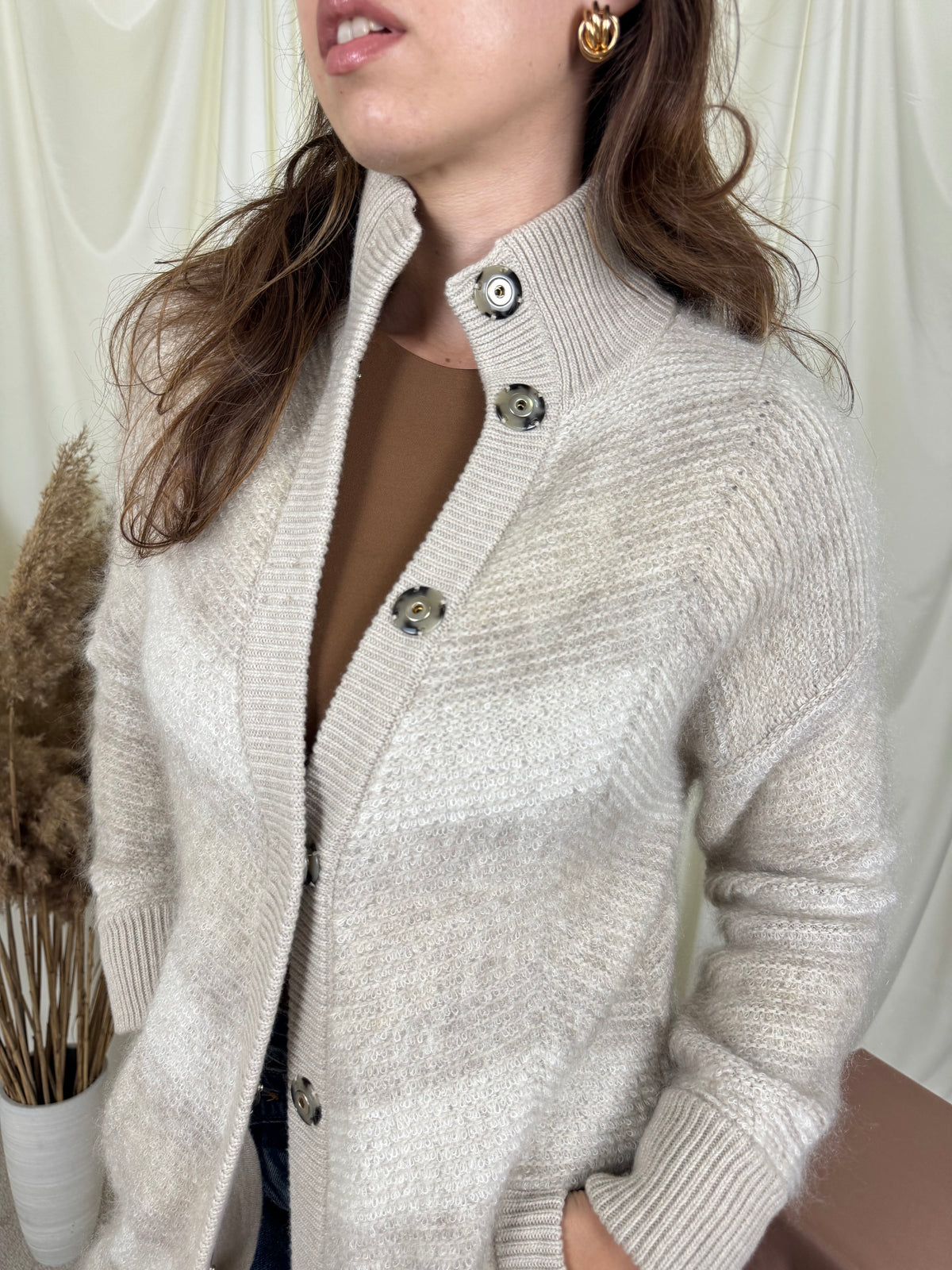 Cardigan premium FALCONERI din lână și mohair, închidere cu capse ( mărimea S/M)