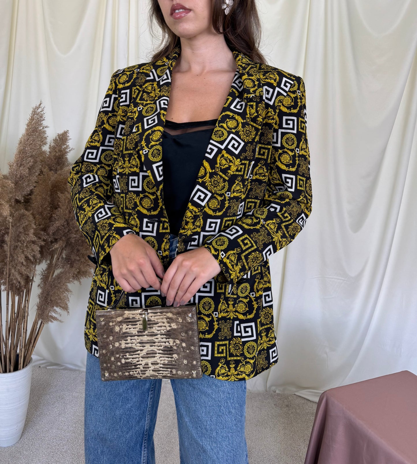 Sacou vintage din mătase naturală cu print 
(Mărimea 40/M)