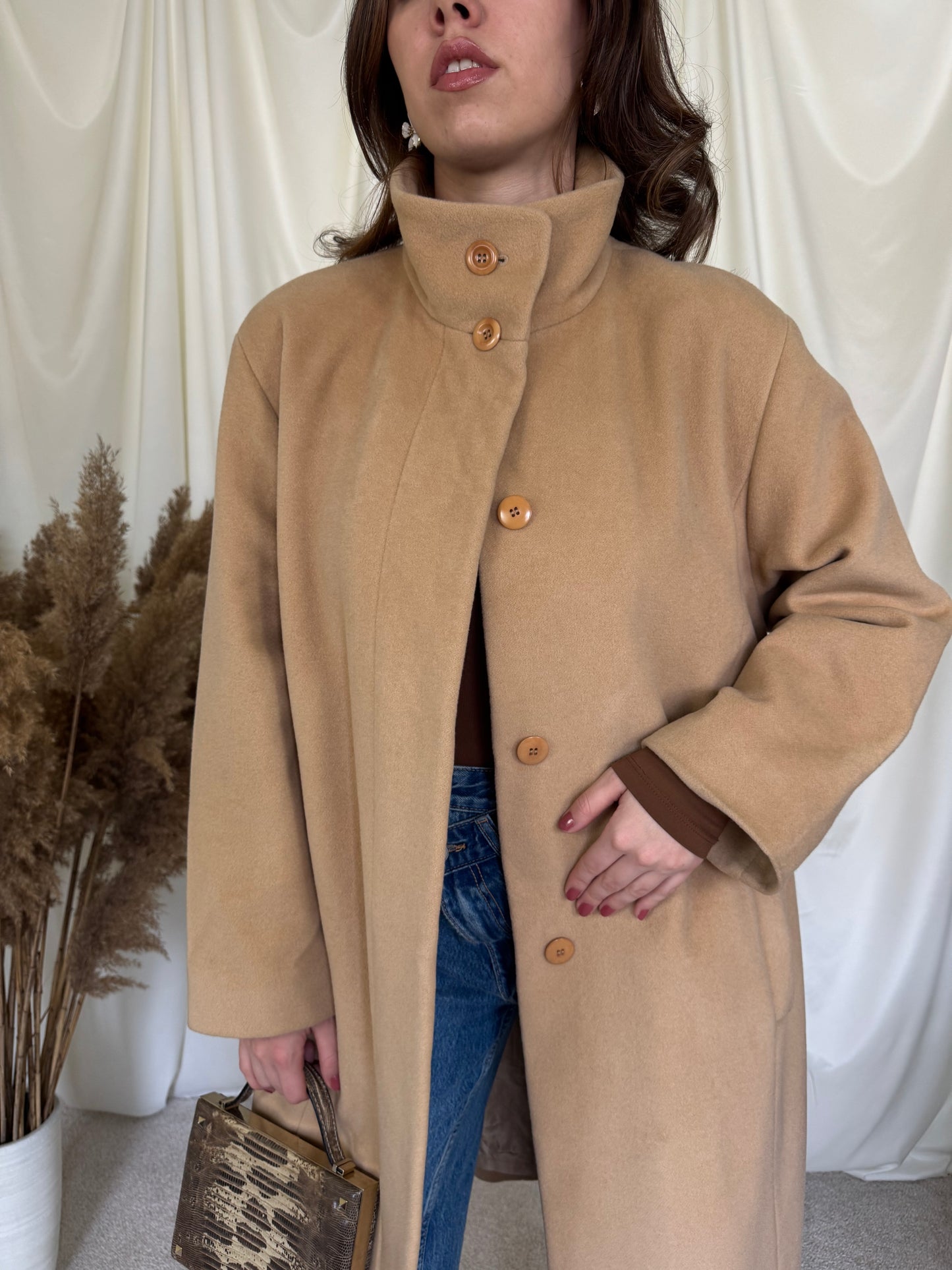 Palton vintage camel din 65% lână și angora, ( L/XL)