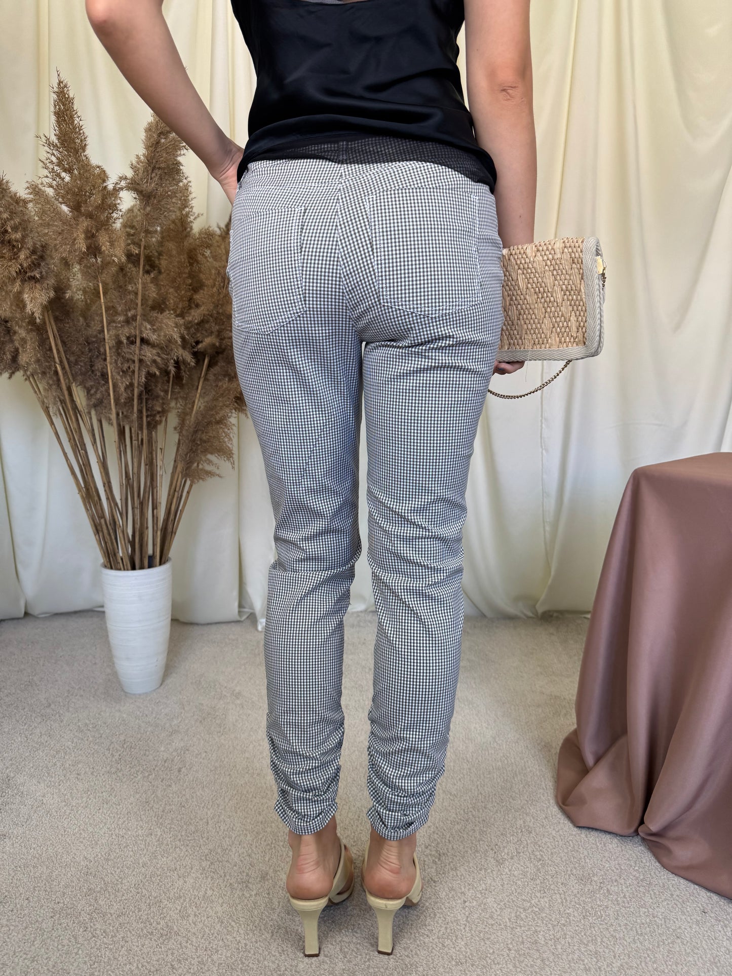 Pantalon Madeleine din bumbac elastic cu talie medie și detaliu ( mărimea S)